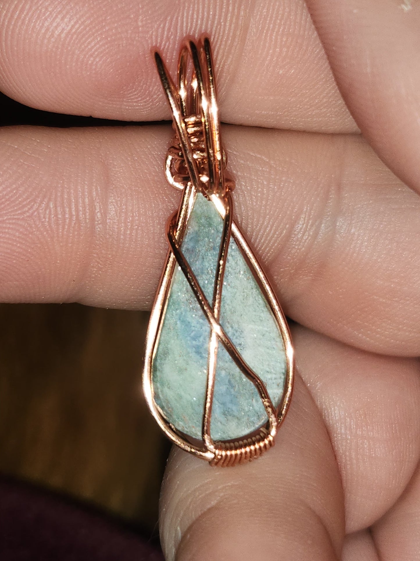 Ruby Fuchsite teardrop pendant in copper