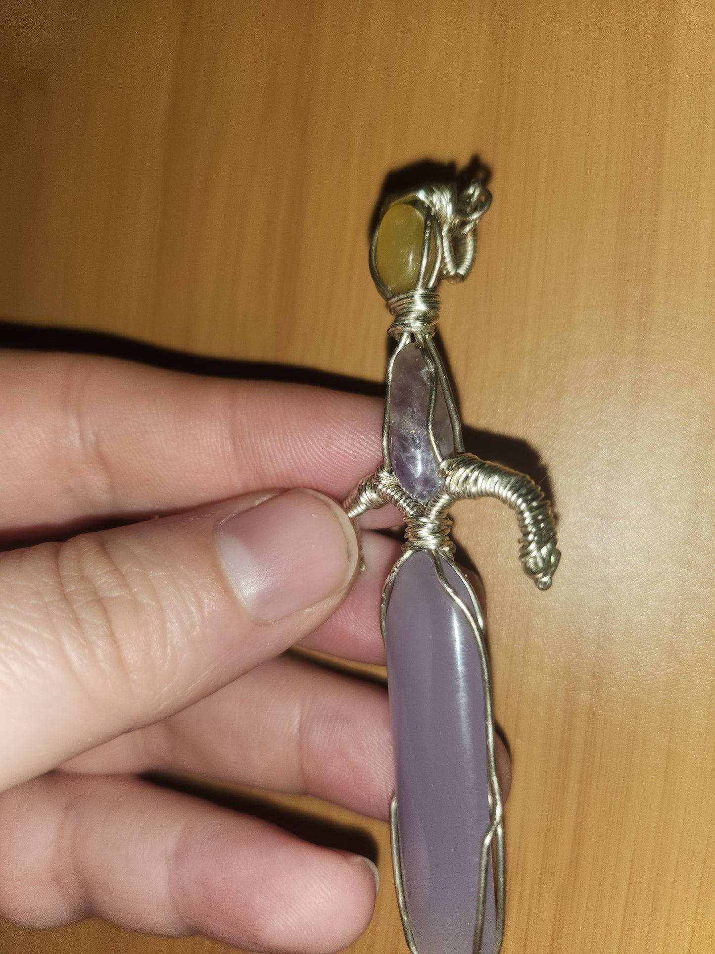 Triple Stone Sword Pendant in Sterling Silver