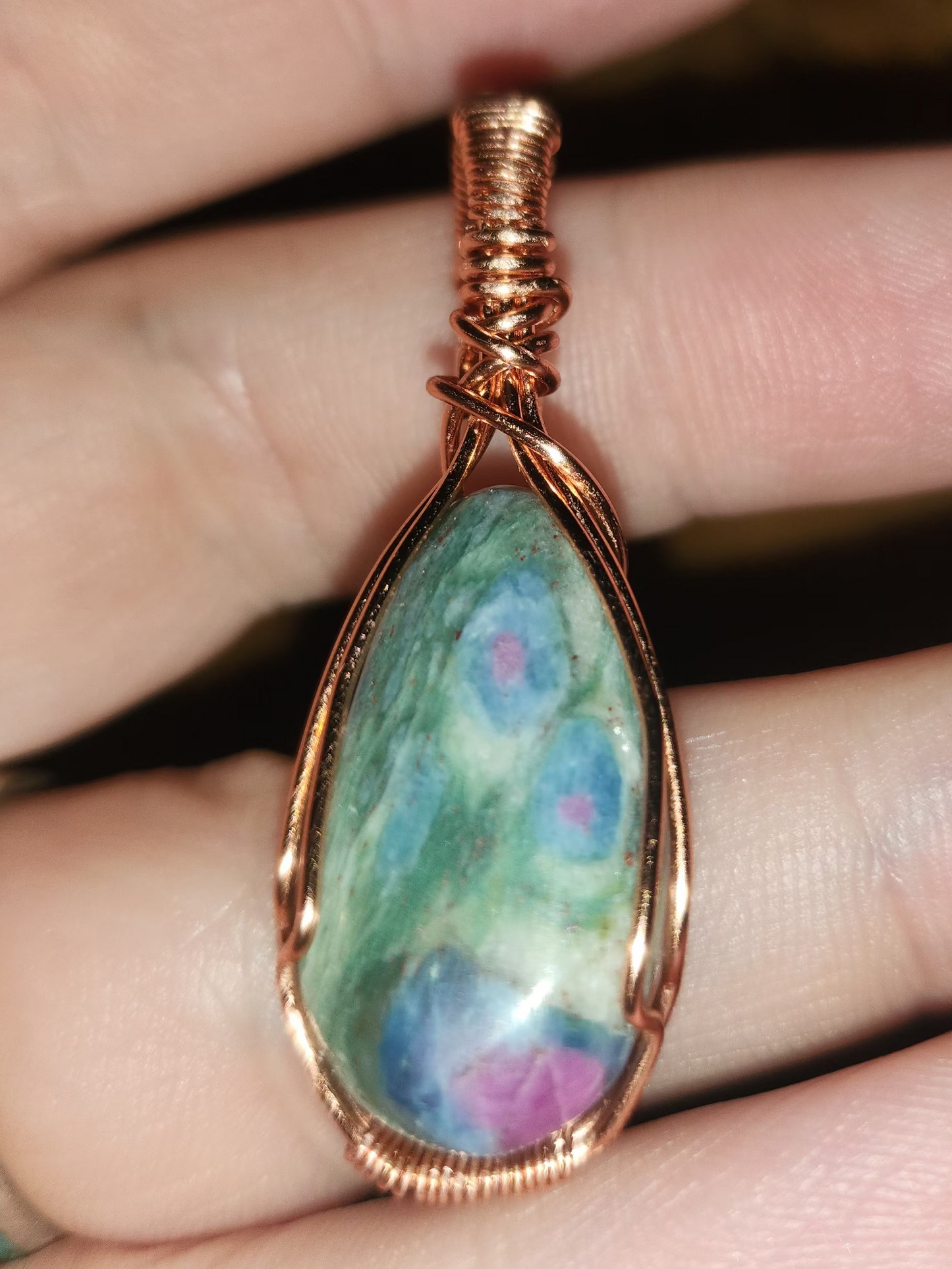 Ruby Fuchsite pendant in copper