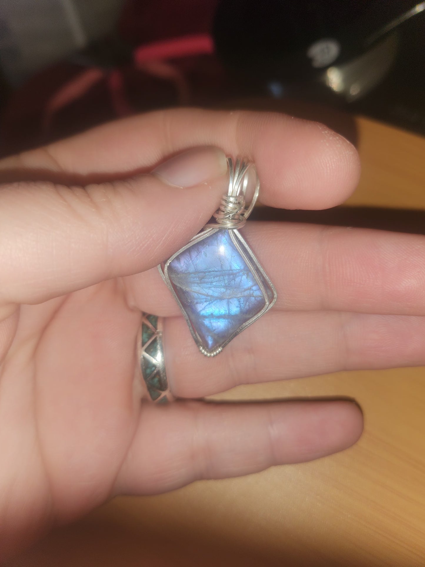 Blue + Purple flash labradorite wrapped in sterling silver
