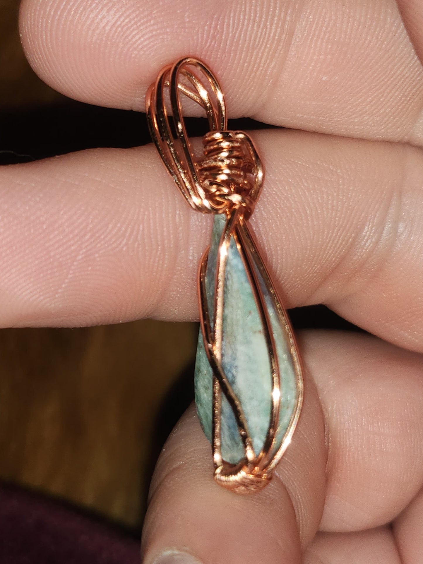 Ruby Fuchsite teardrop pendant in copper