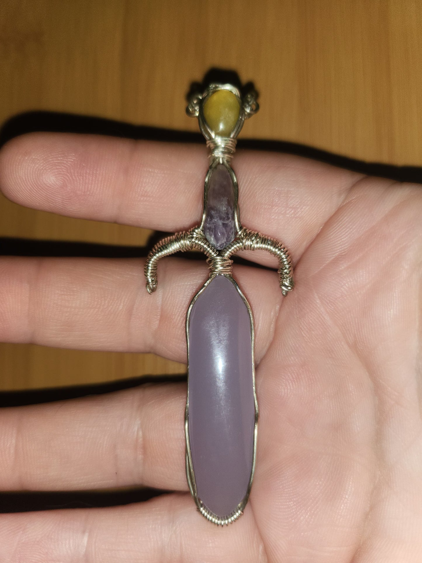 Triple Stone Sword Pendant in Sterling Silver