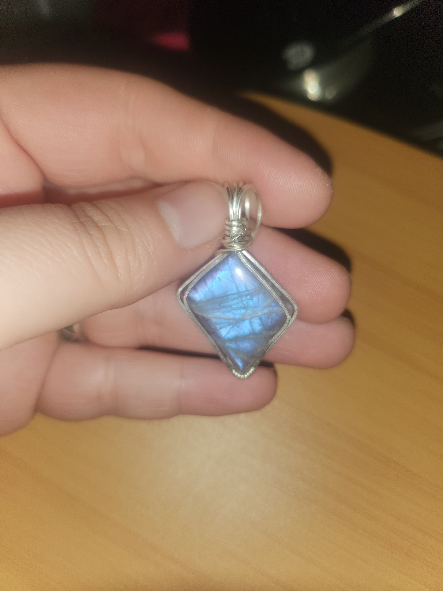 Blue + Purple flash labradorite wrapped in sterling silver