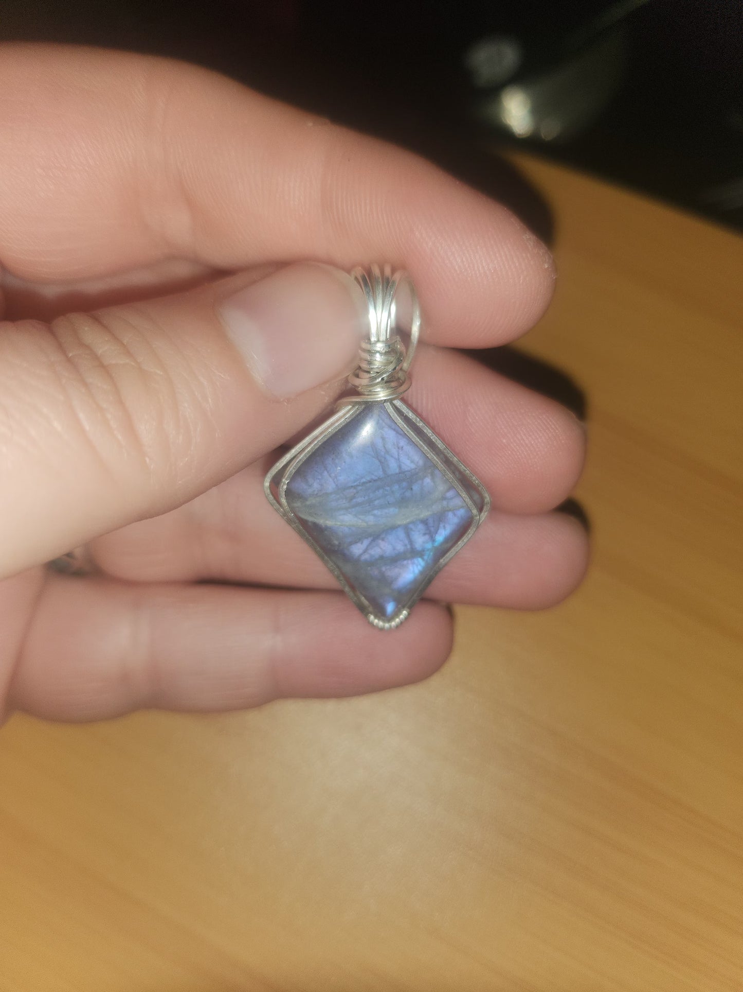 Blue + Purple flash labradorite wrapped in sterling silver