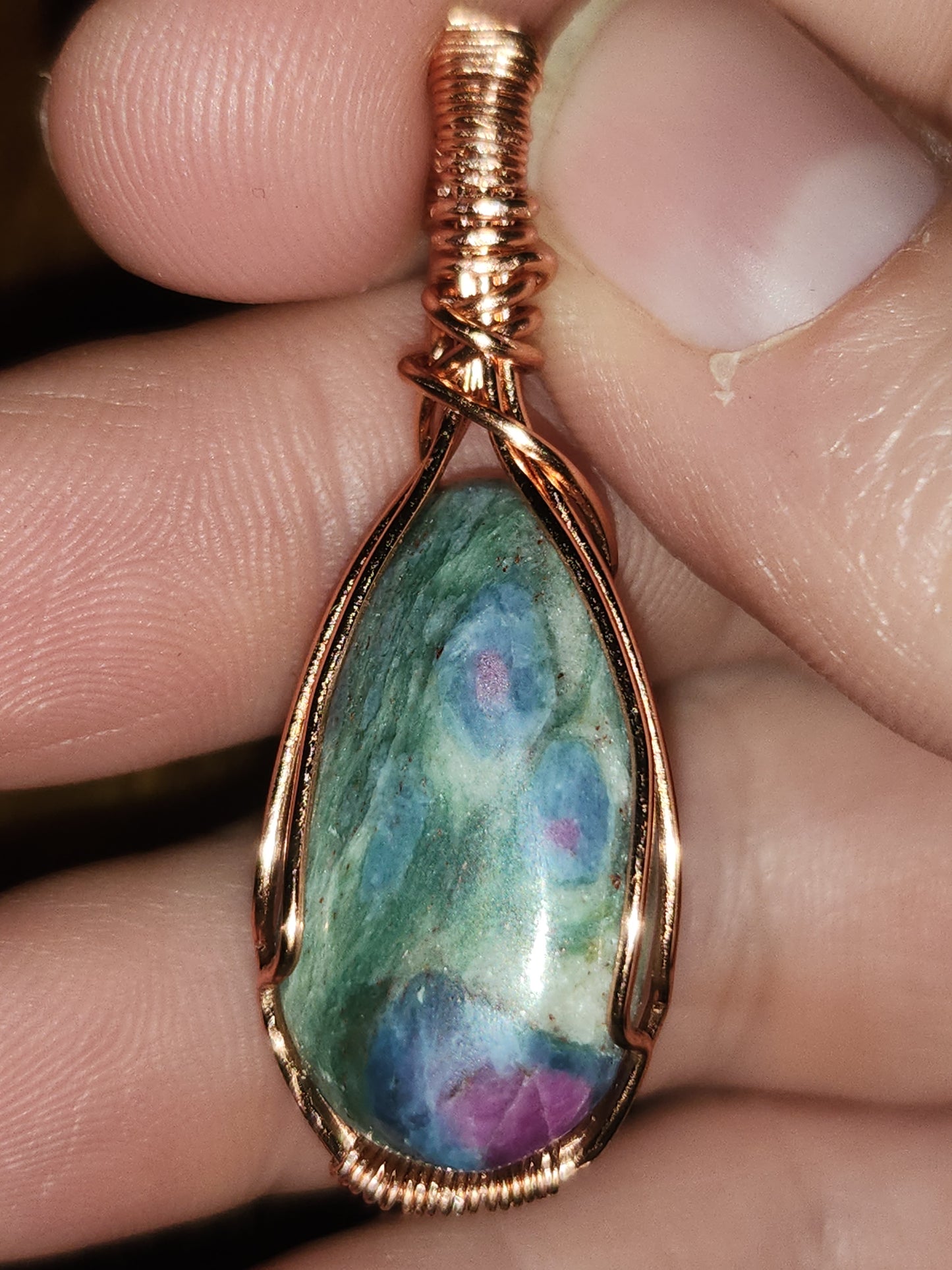 Ruby Fuchsite pendant in copper
