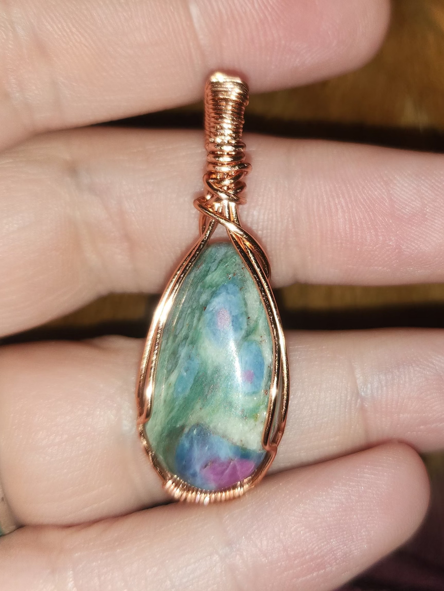 Ruby Fuchsite pendant in copper