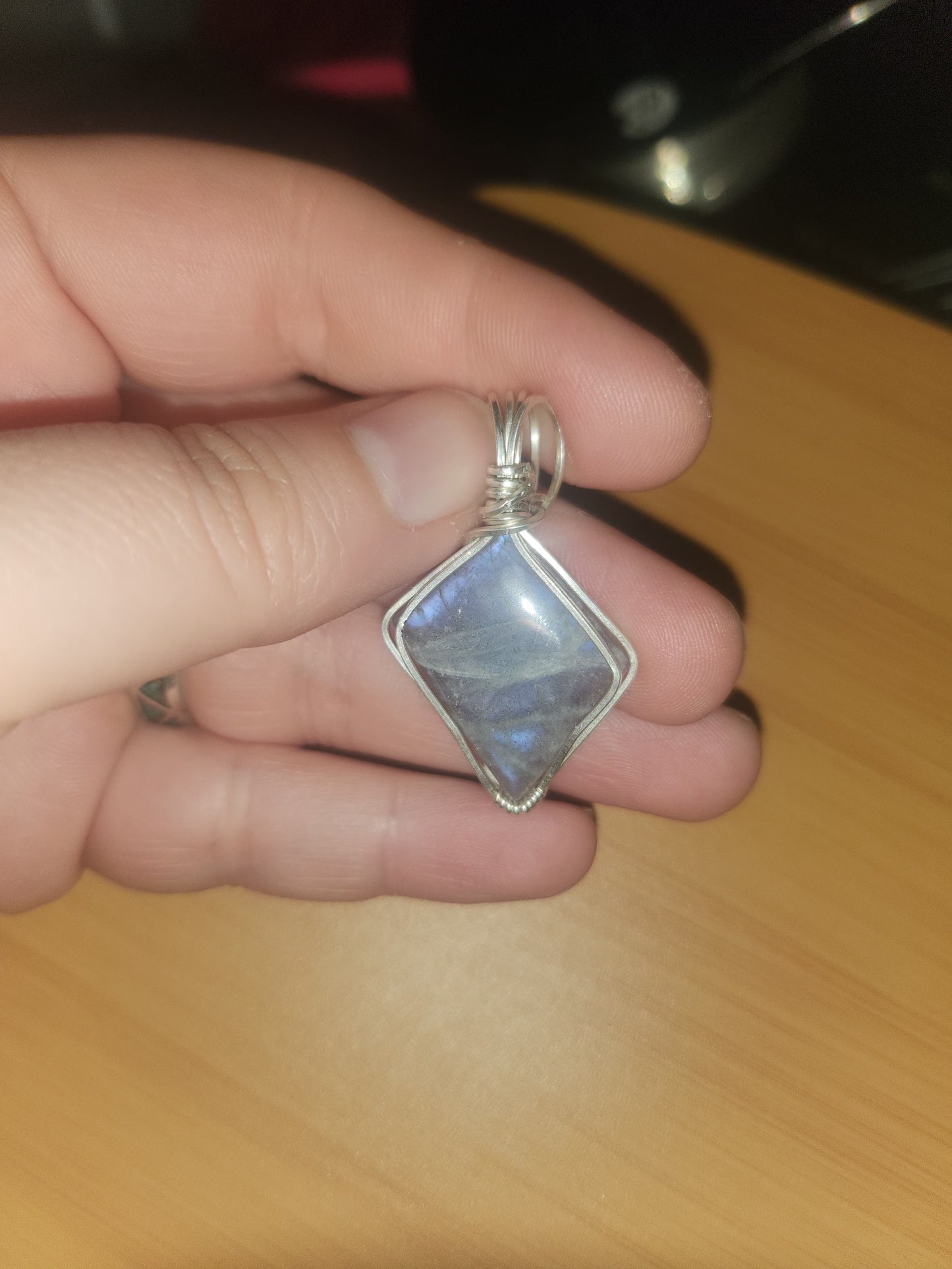 Blue + Purple flash labradorite wrapped in sterling silver