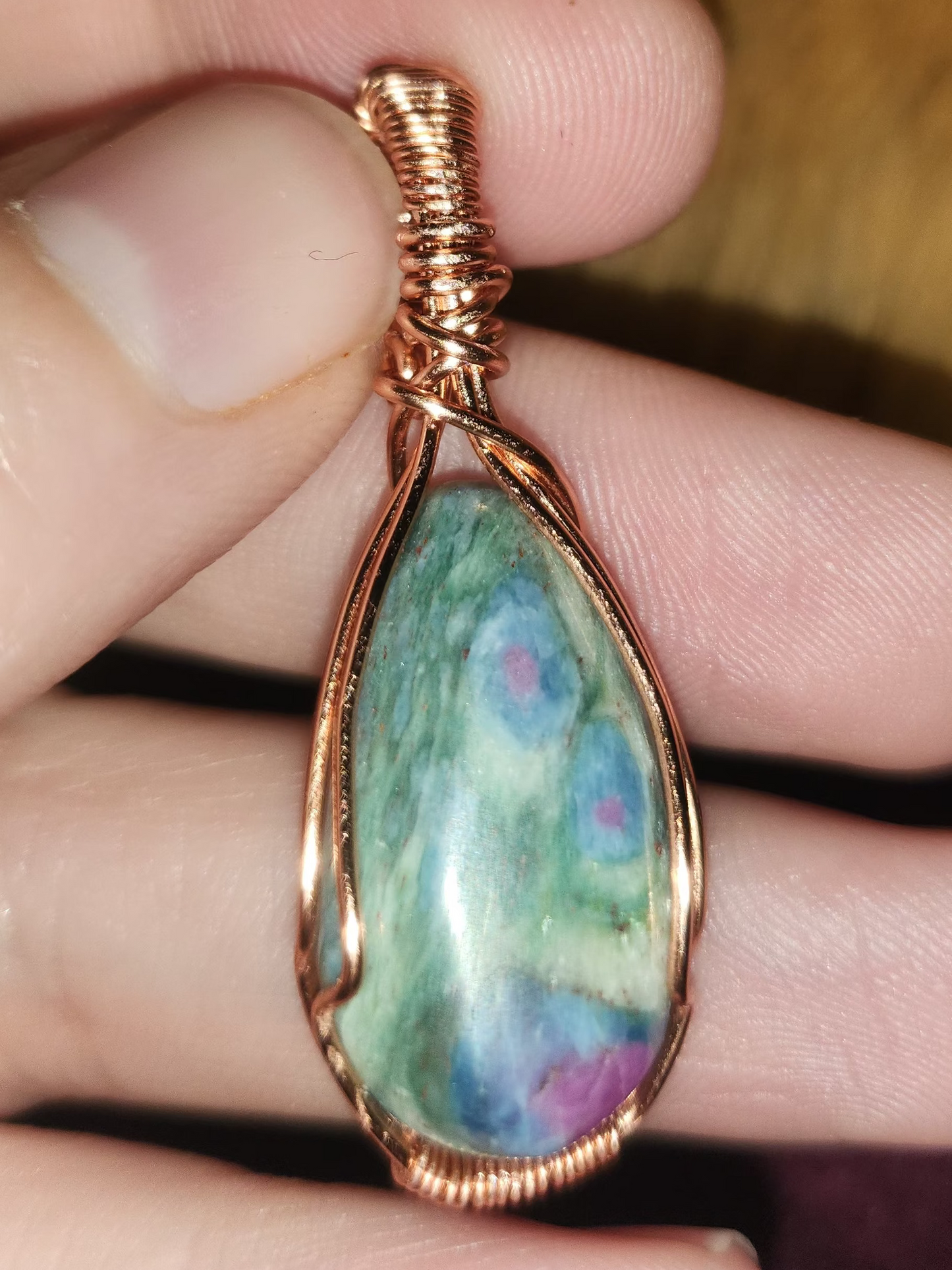 Ruby Fuchsite pendant in copper