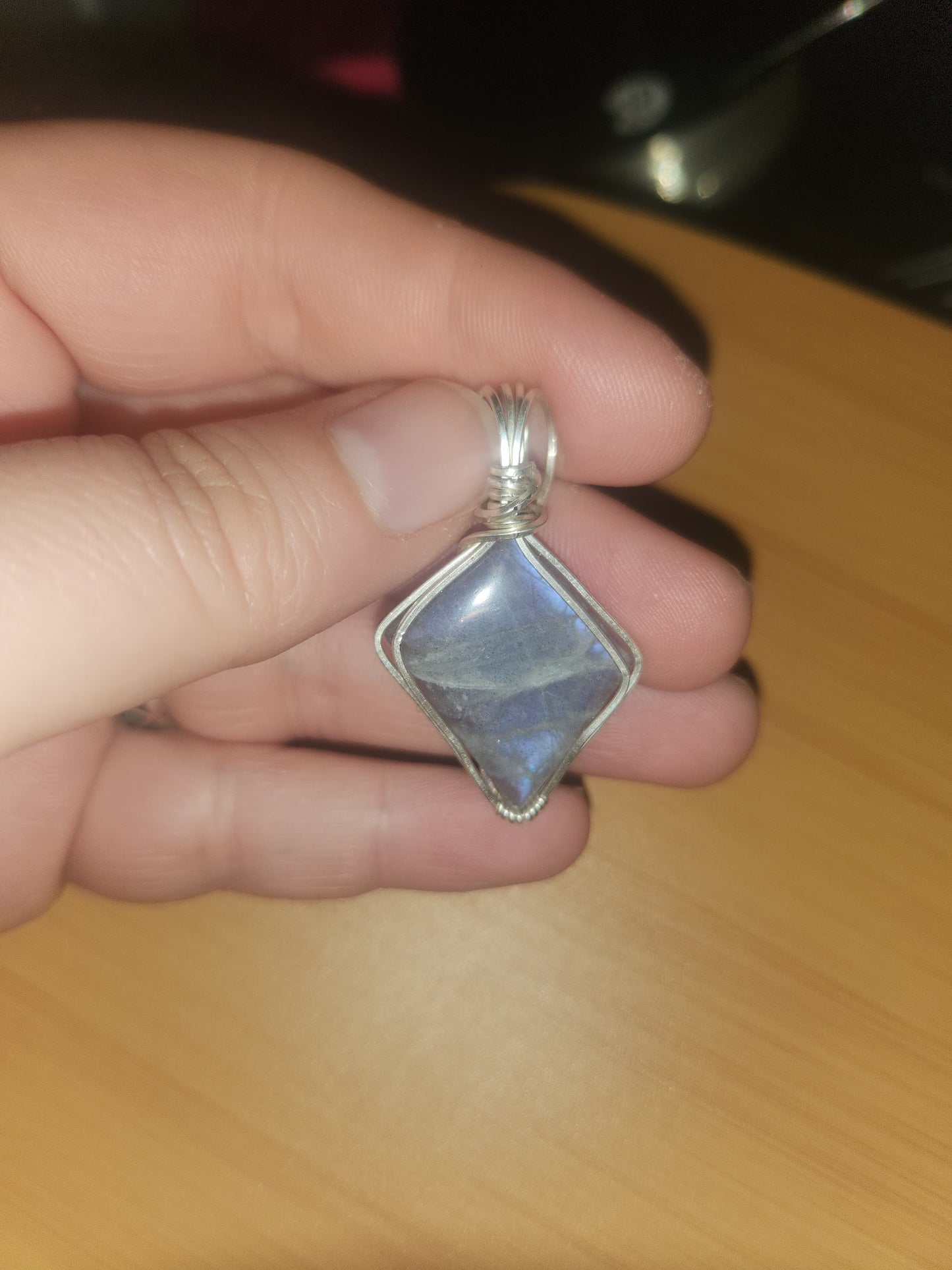 Blue + Purple flash labradorite wrapped in sterling silver