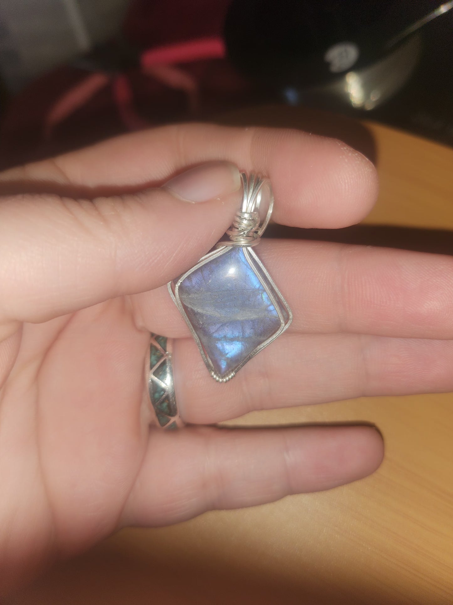 Blue + Purple flash labradorite wrapped in sterling silver