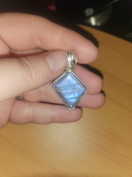 Blue + Purple flash labradorite wrapped in sterling silver